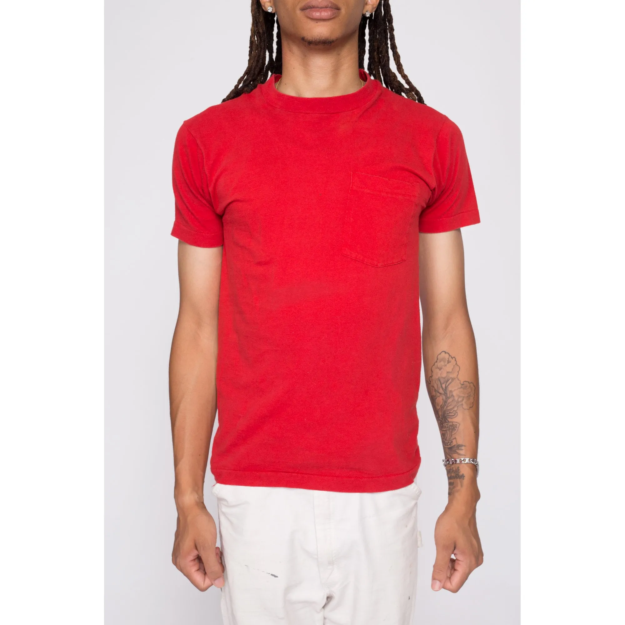 80s Plain Red Pocket Tee - Men's Small