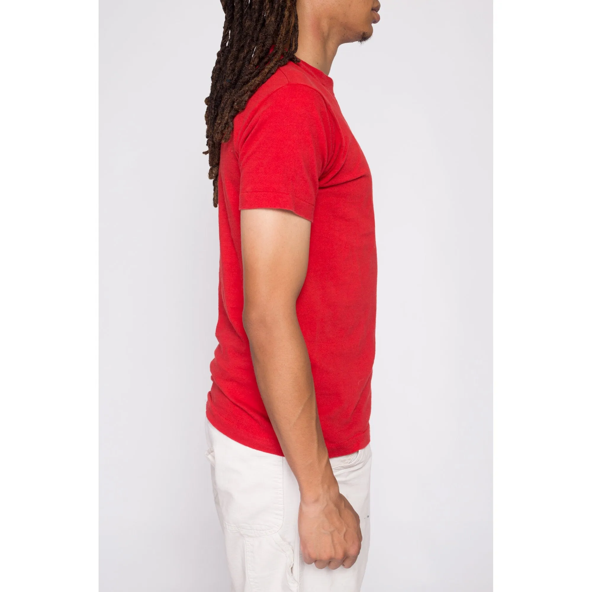 80s Plain Red Pocket Tee - Men's Small