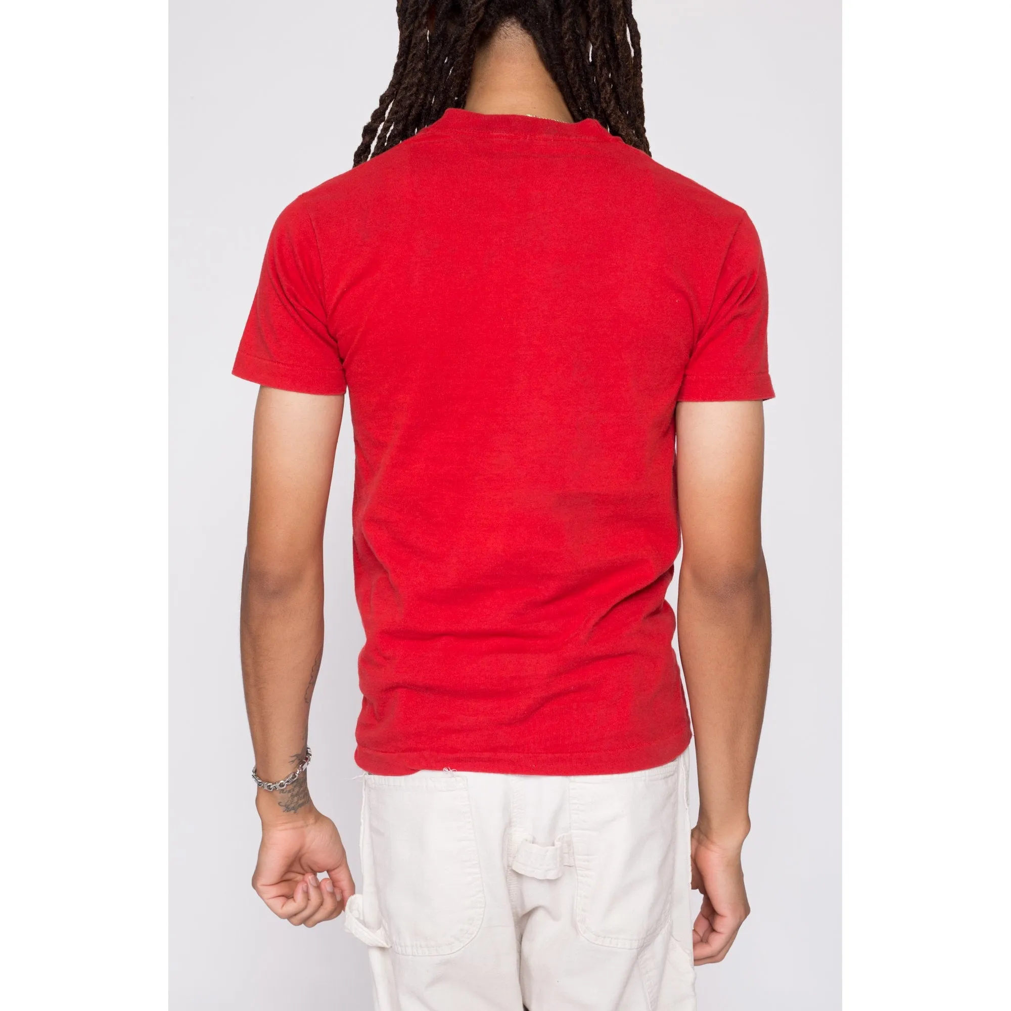 80s Plain Red Pocket Tee - Men's Small