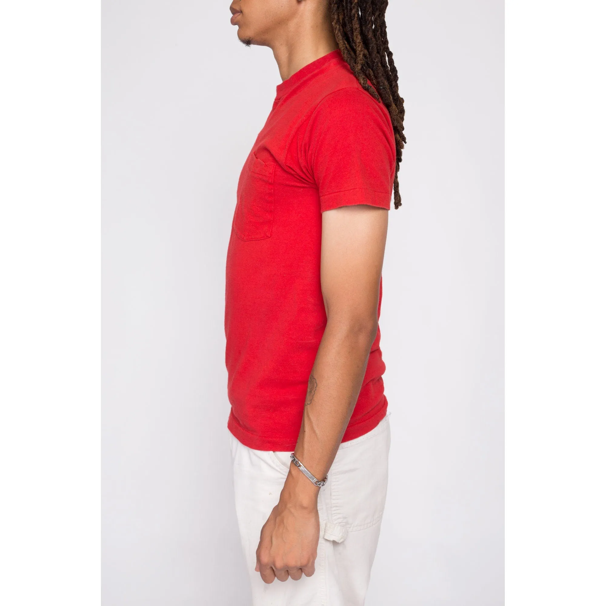 80s Plain Red Pocket Tee - Men's Small