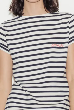 Amour Breton Striped Boat Neck Cotton T-Shirt