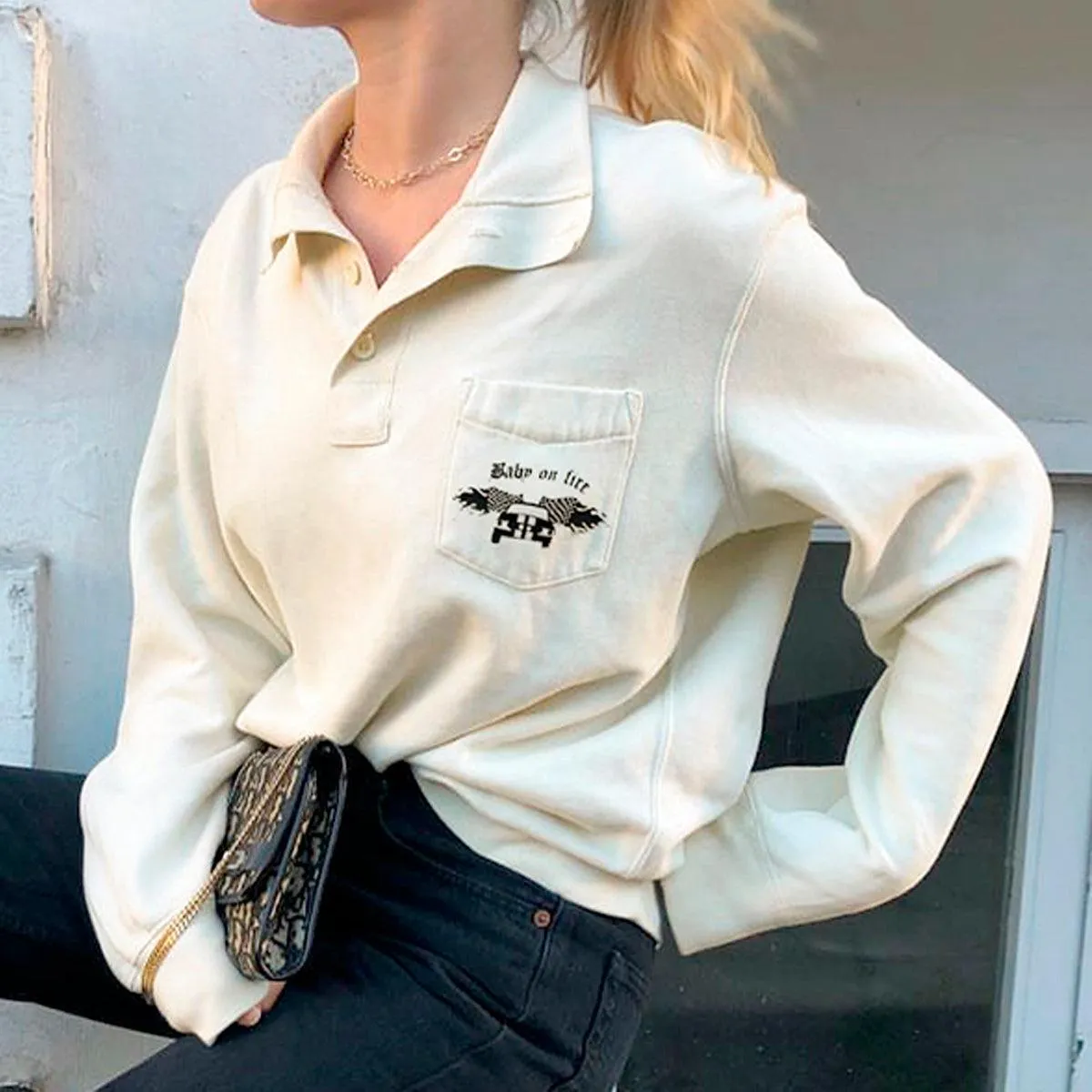 Baby on Fire Long Sleeve Polo Shirt