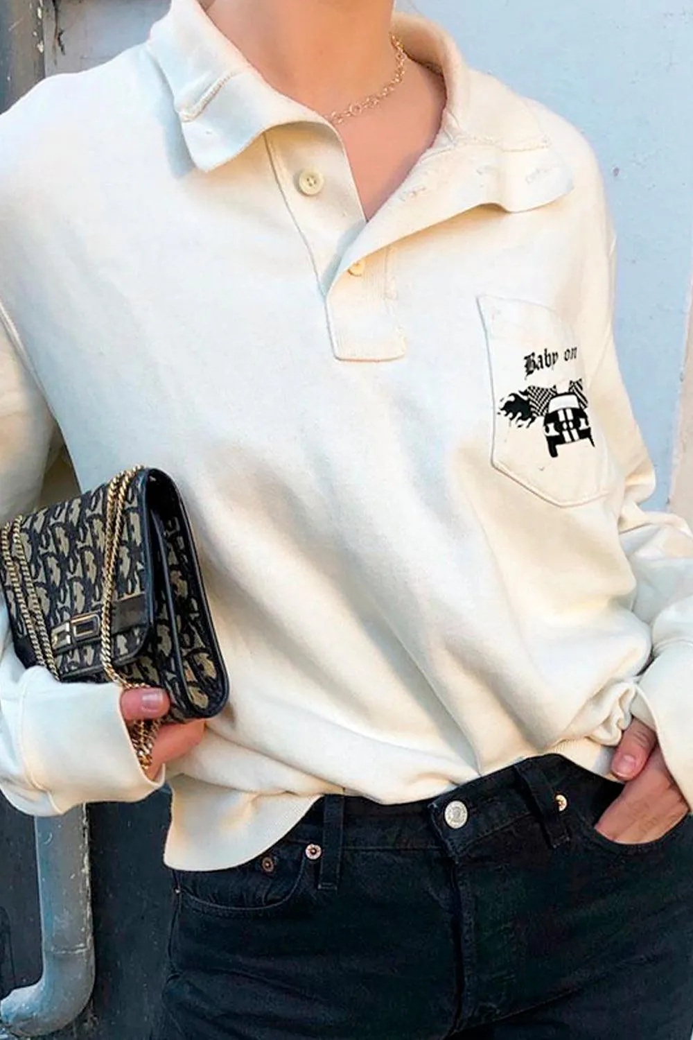 Baby on Fire Long Sleeve Polo Shirt