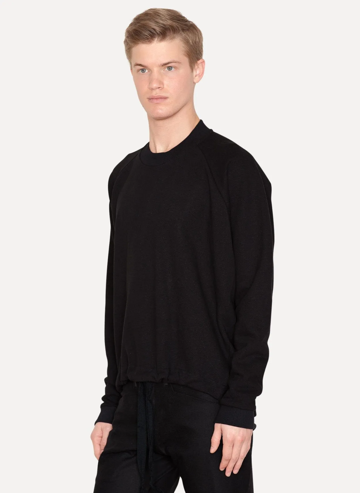 Black Linen Cotton Crewneck Sweat