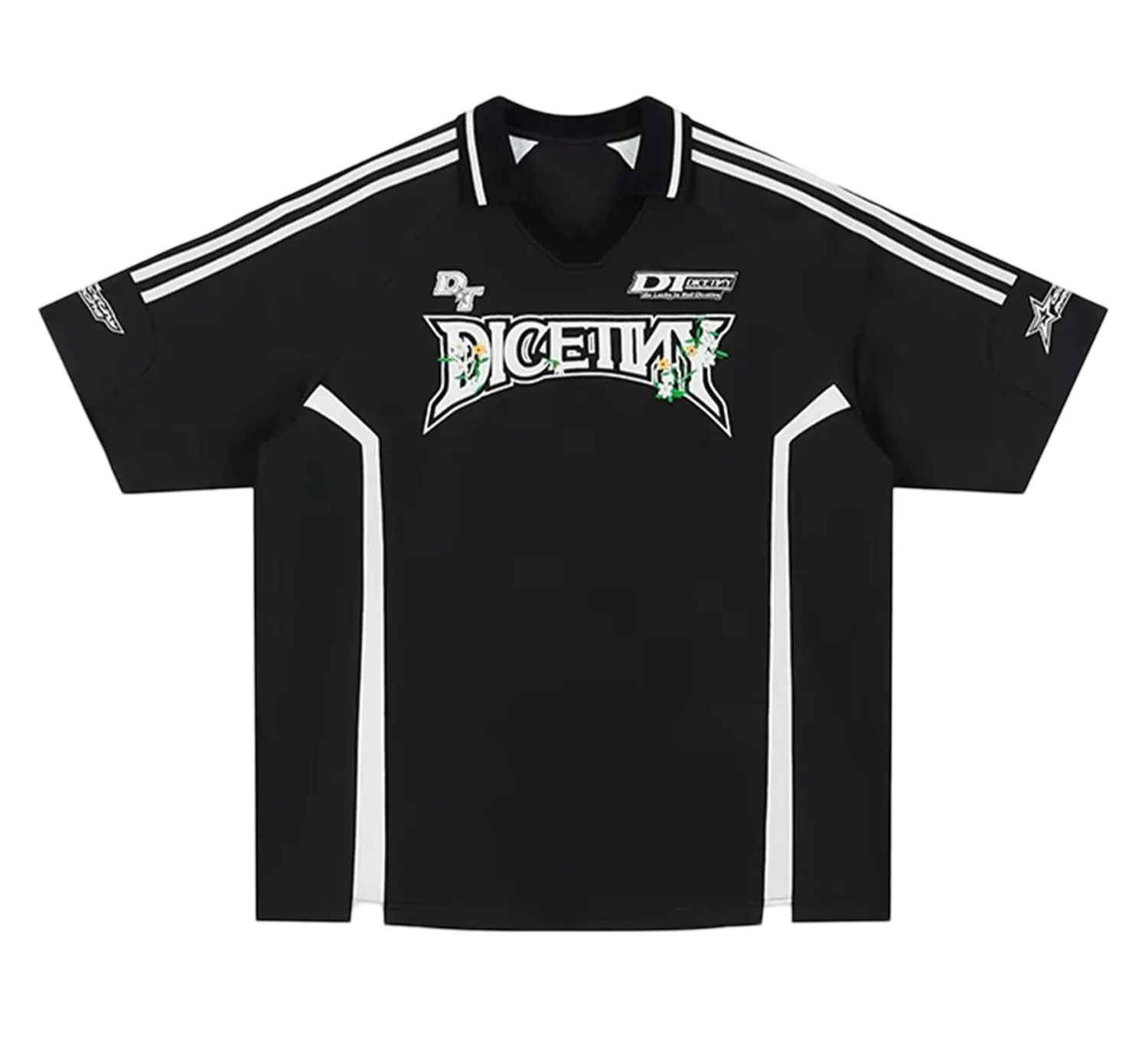 Black Stylish Street Style Contrast Floral Print Polo Shirt - 2009