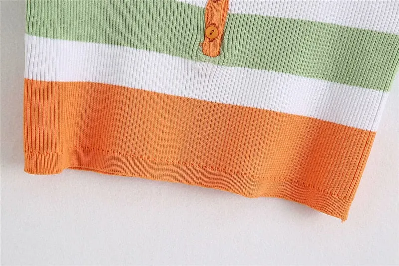 COLOR STRIPED KNITTED CROPPED TOP