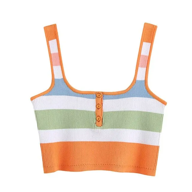 COLOR STRIPED KNITTED CROPPED TOP