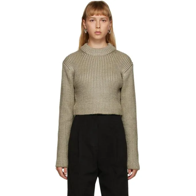 DRAE Beige Cropped Crewneck Sweater