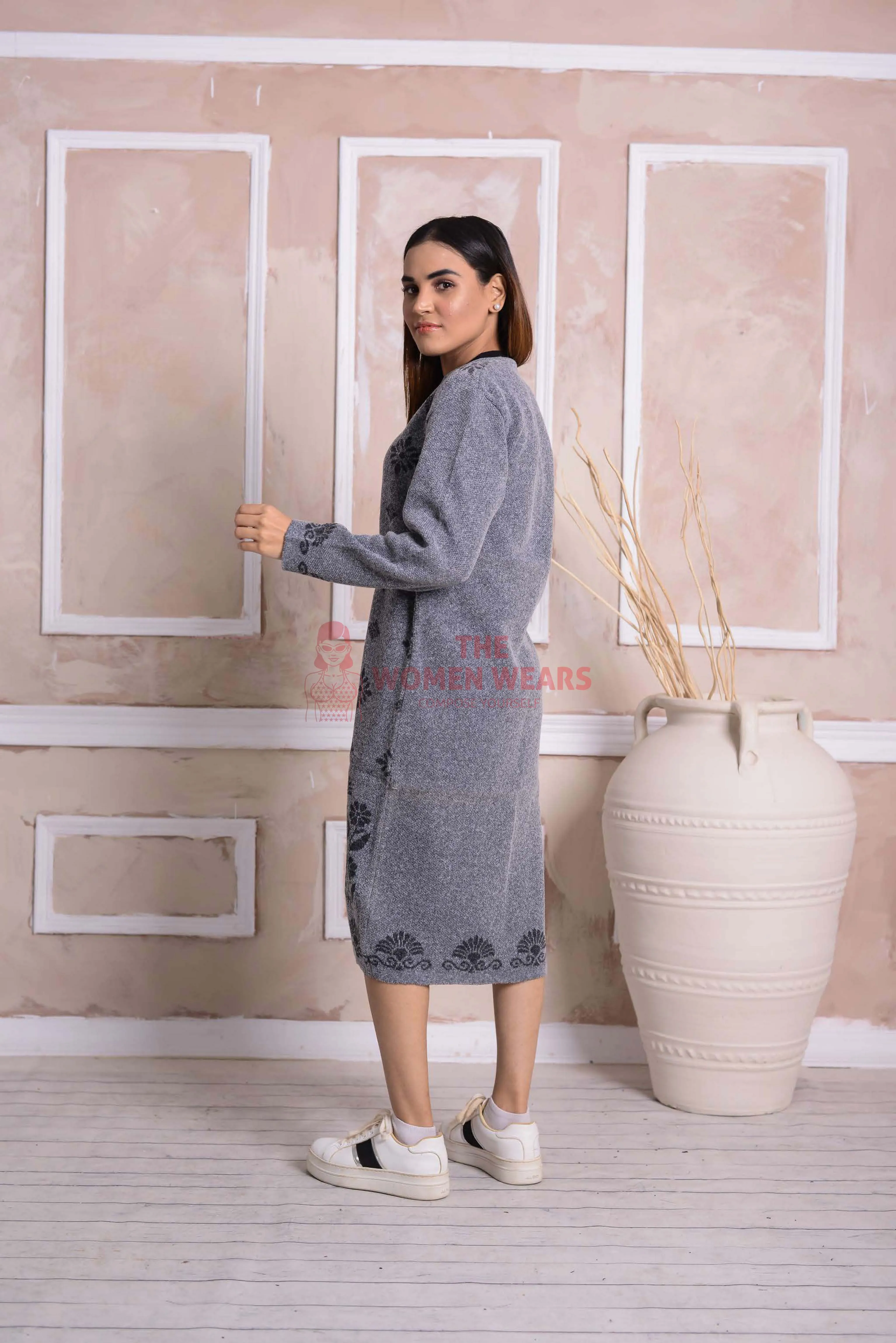 Imported Front Open Regent Grey Cozy Belted Cardigan Sweater - (CGN34)