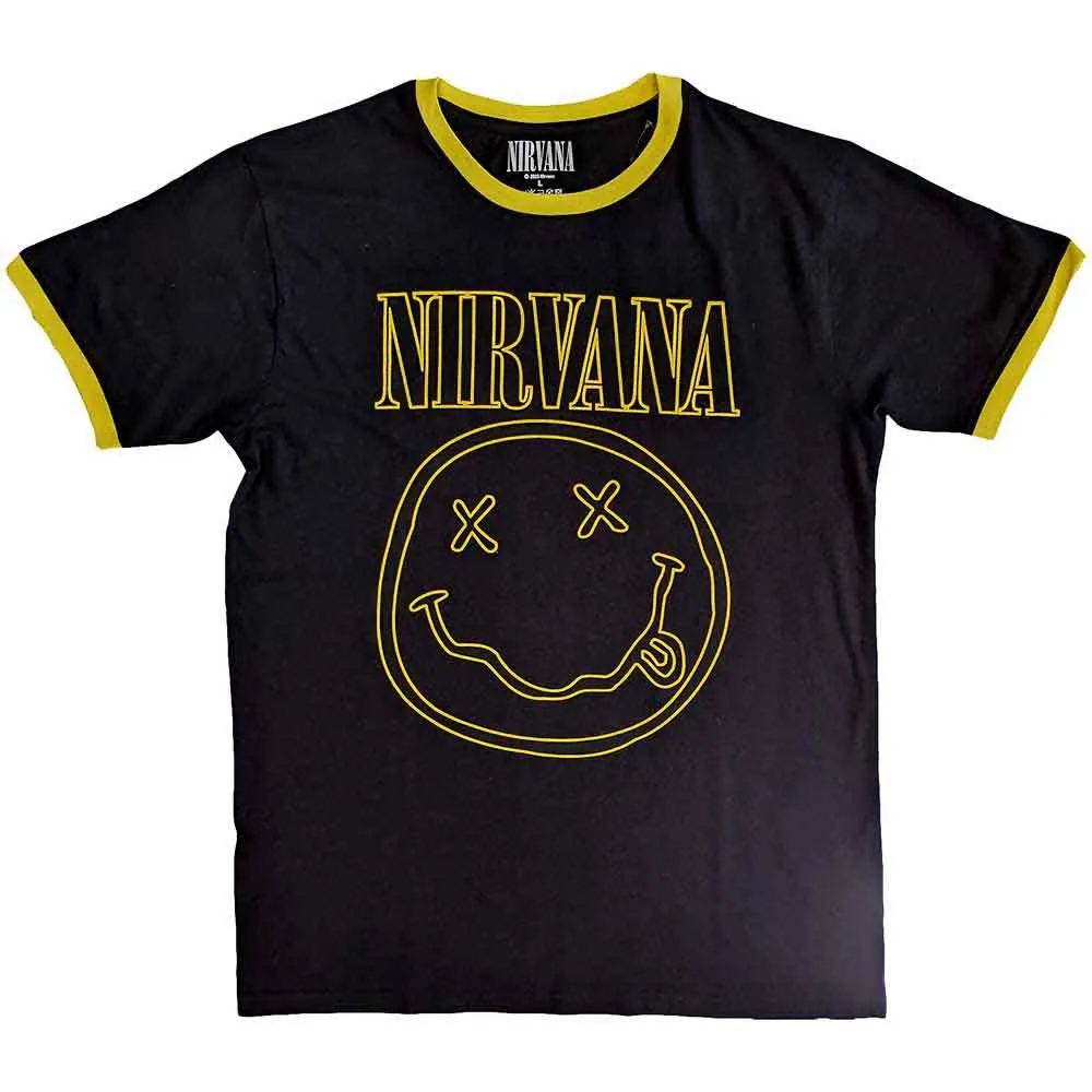 Nirvana "Outline Smiley Face" Black Ringer T shirt