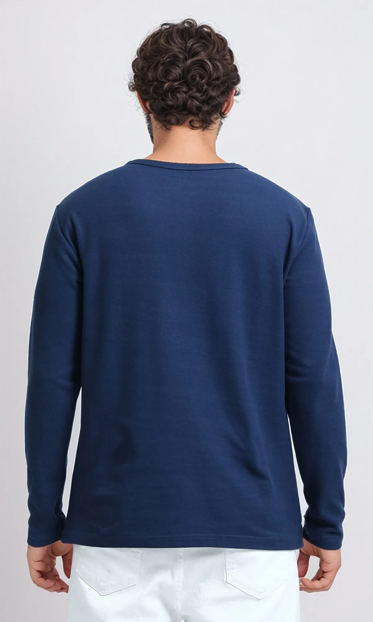 O200711 - Long Sleeves Henley Round Neck Tee - Blue