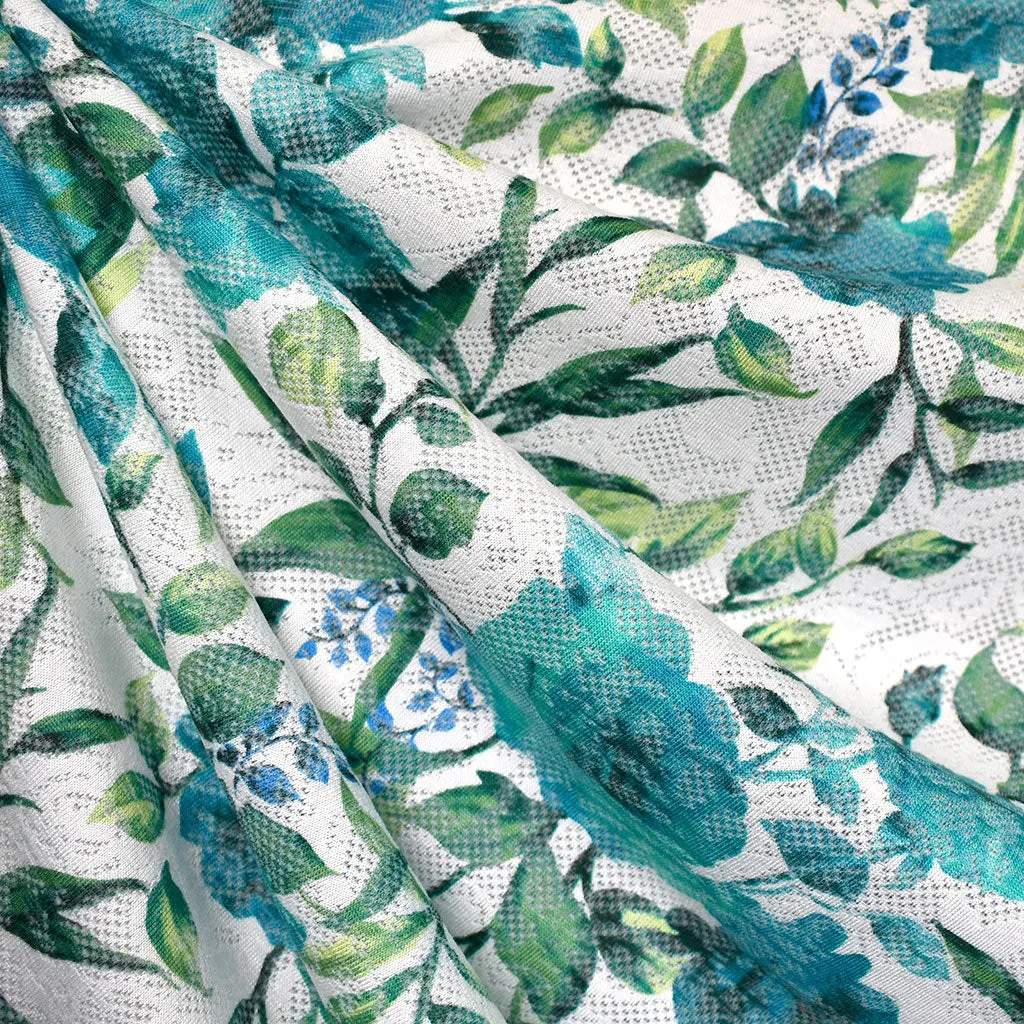 Tonal Rose Floral Lacey Pointelle Knit Turquoise