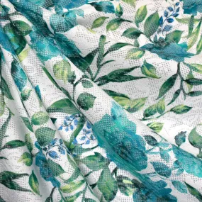 Tonal Rose Floral Lacey Pointelle Knit Turquoise